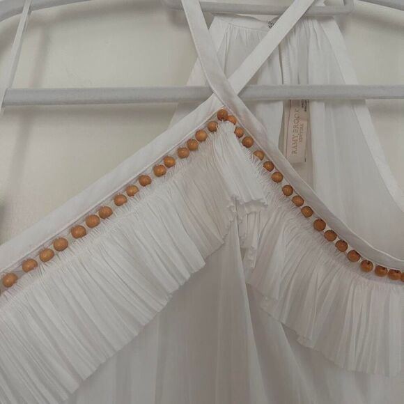 Ramy Brook White Silky Beaded Ruffle Halter Top – Glam Resort Style (Size Small) - Picture 4 of 7